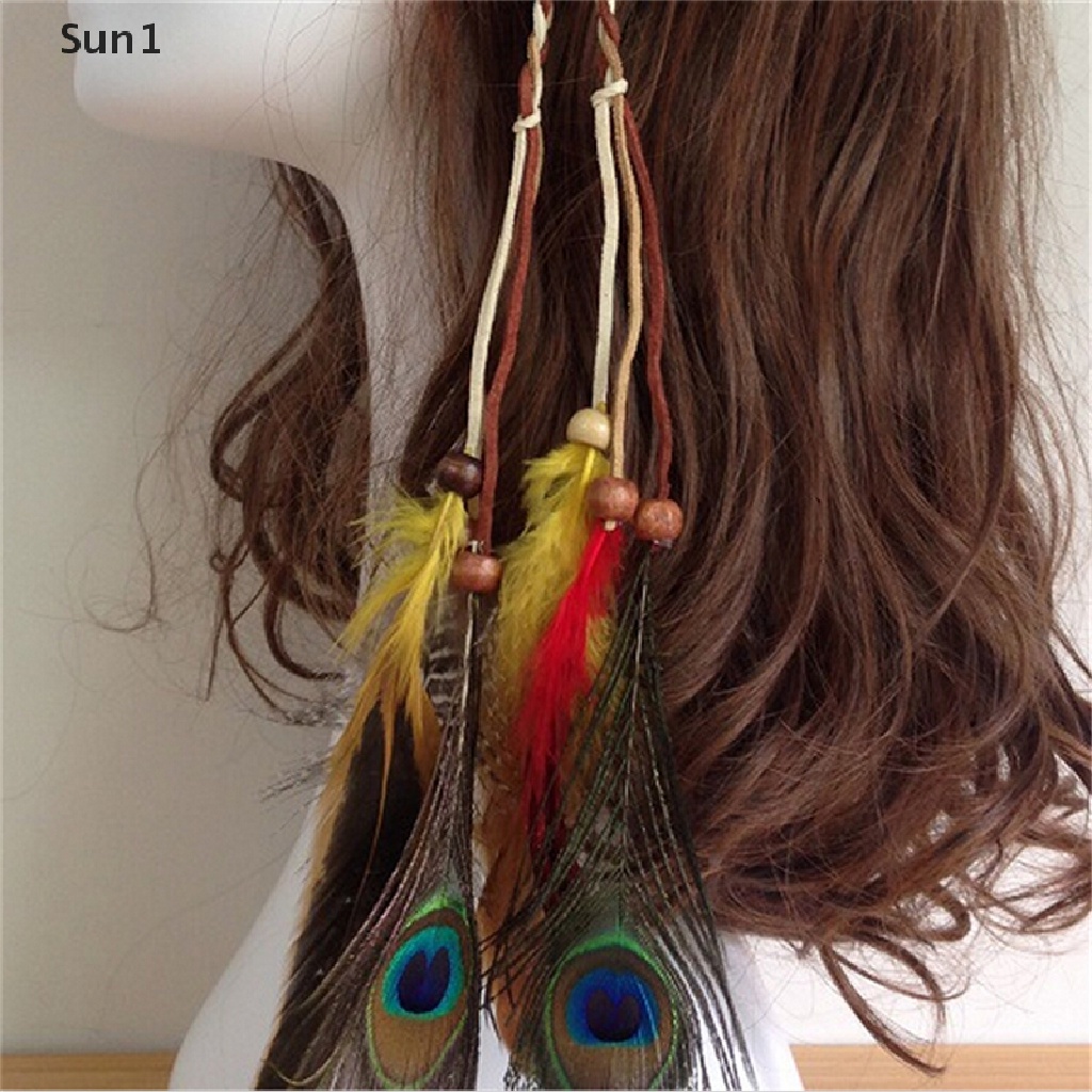 Sun1 > Băng Đô Bện Tóc Đính Lông Công Phong Cách Bohemian Dành Cho Nữ