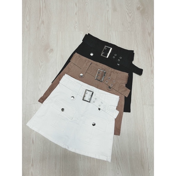 Chân váy jean kaki co dãn túi hộp hai bên, Chân Váy Ngắn Túi Hộp Chất Kaki Mềm kèm đai nịt 💋💋U9888