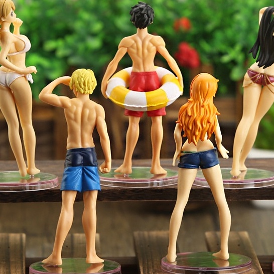 Mô hình băng mũ rơm chibi bãi biên cao 13cm túi OTP - mô hình luffy ace robin nami sabo chibi siêu dễ thương