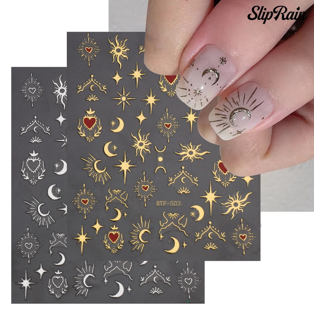 ❤Set 2 Tấm Sticker Dán Móng Tay Hình Trăng Sao Ba Chiều Lấp Lánh Không Phai Màu