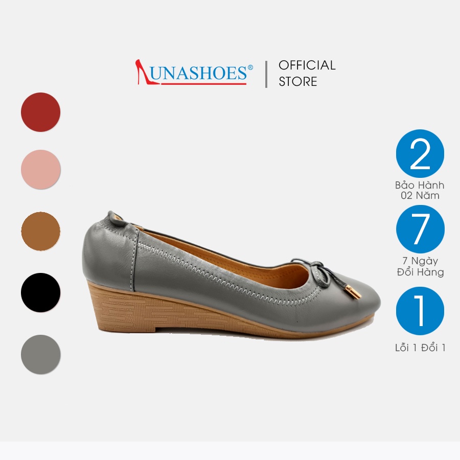 Giày đế xuồng nữ 3p Lunashoes 25807 giầy mũi vuông da bò có nơ cao cấp dễ đi kiểu Hàn quốc nhiều màu