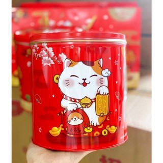 Bánh hộp thiếc tròn mèo thần tài