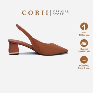 CORII - Giày Cao Gót Slingback Gót Vuông phối dây quai mảnh Thời Trang và Thoải Mái Nhất - CR082 Nâu