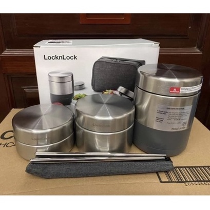 Bộ hộp cơm giữ nhiệt Lunch box Lock&Lock LHC8012 IVY - LHC8013 GRY