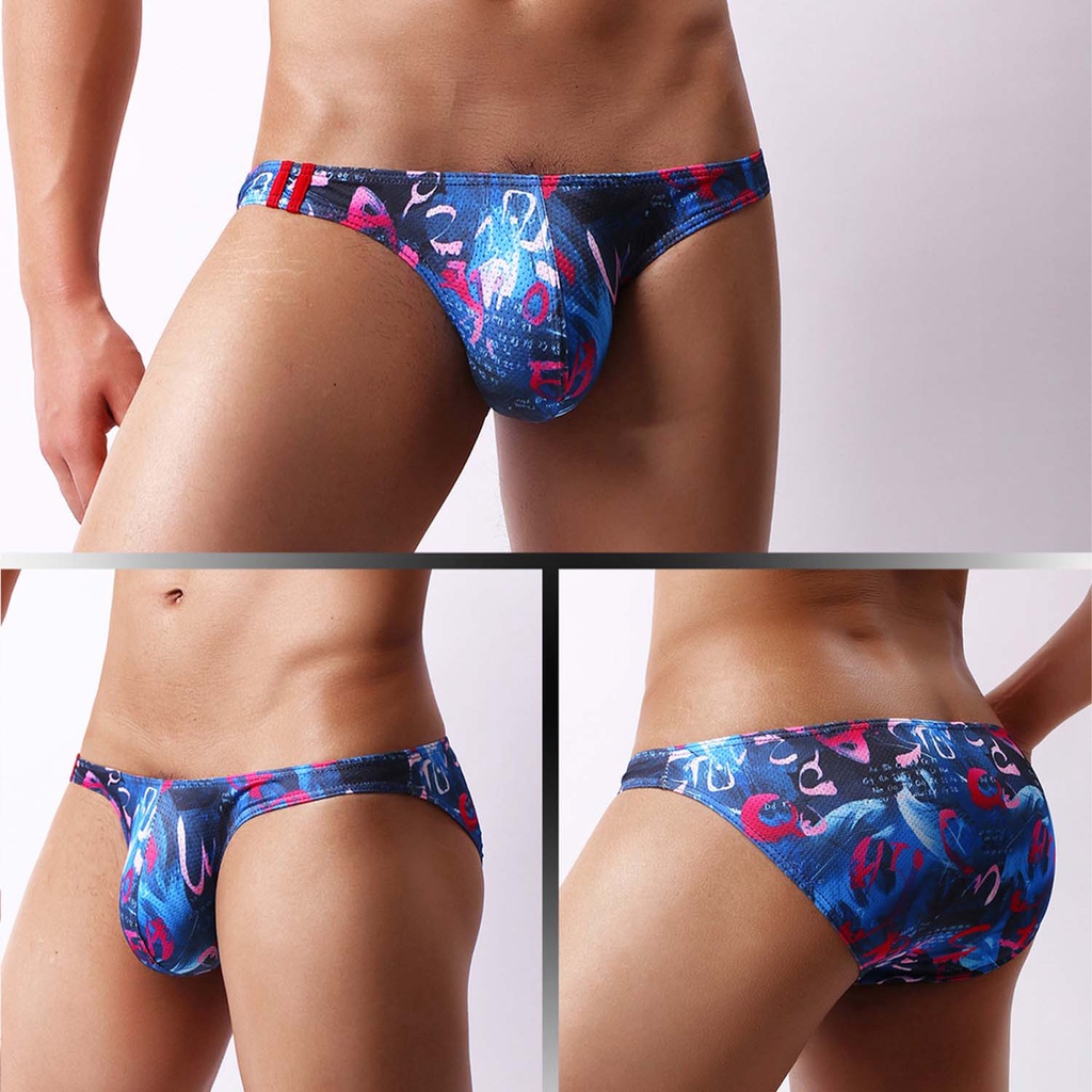 Quần Lót Lưng Thấp Phối Lưới Thoáng Khí In Họa Tiết Cá Tính Cho Nam