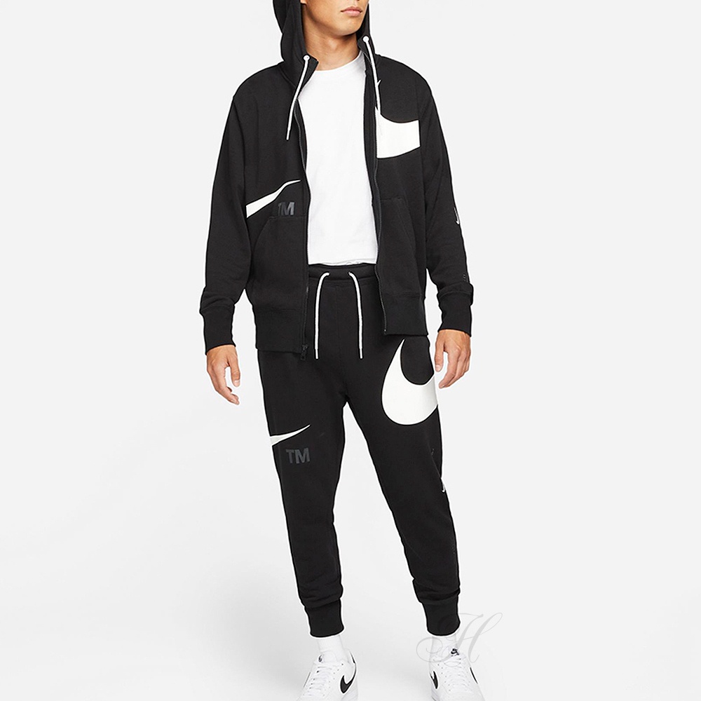 NIKE - Áo khoác nỉ thể thao nam nữ Nike NSW Swoosh Men's Track Hoodie Jacket - Đen x Trắng