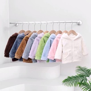 Áo lông cừu trẻ em có mũ tai gấu siêu xinh