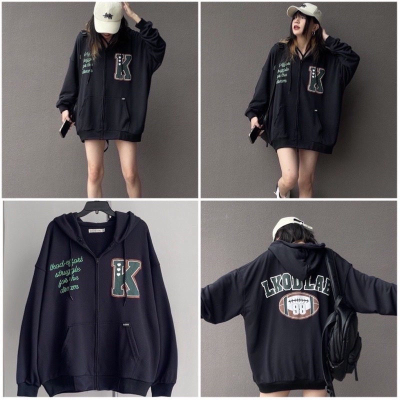 Áo Khoác Nỉ Ngoại Chữ K Mũ 2 Lớp Tay Bồng Hoodiezip Khoá Kéo Số 88 Unisex Nam Nữ(Hàng Sẵn-Ảnh Thật)