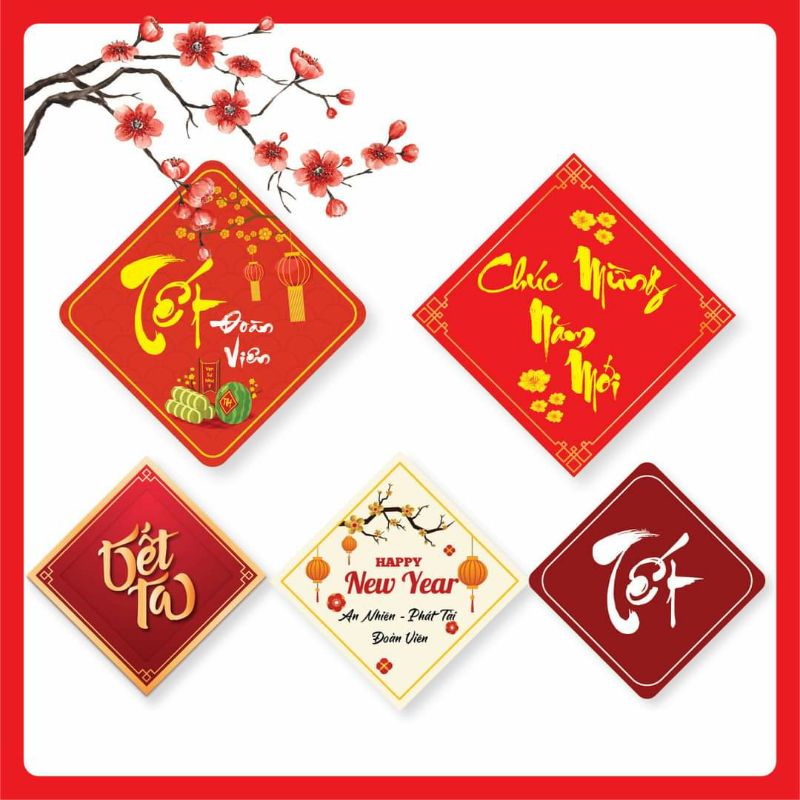 Tem dán đồ ăn vặt, hoa quả, mứt quà tặng Tết