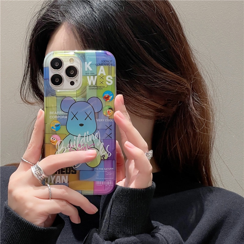 Ốp Điện Thoại Hình Gấu kaws Màu gradient Cho iphone 15 14 13 12 11 pro max iphone11