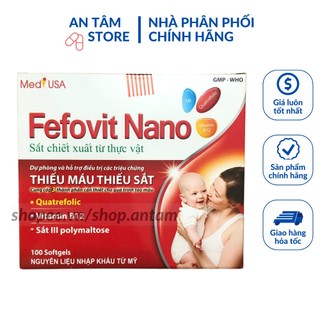 Viên uống Fefovit Nano Bổ Sung Sắt, Tăng Cường Lưu Thông Máu Cho Phụ Nữ Mang Thai Hộp 100 viên