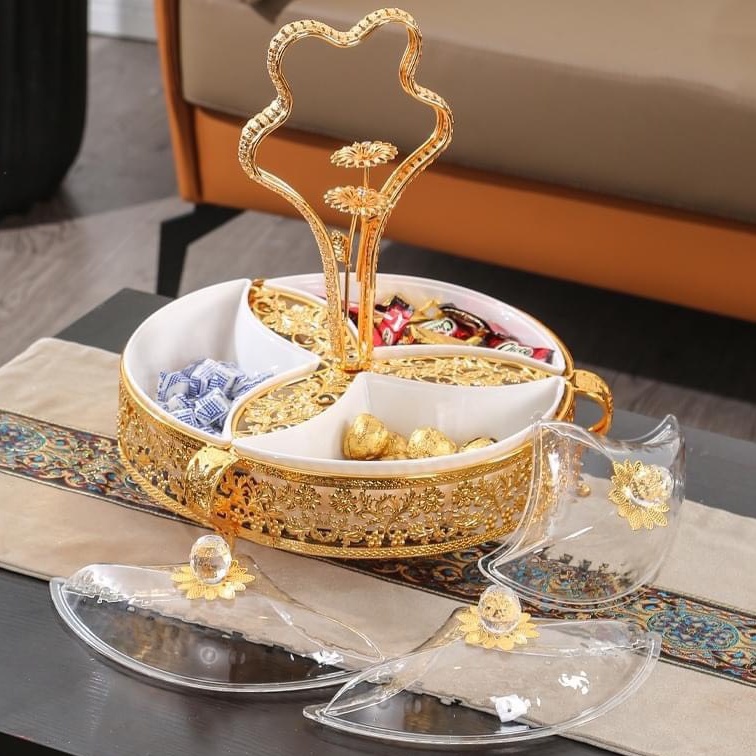 Khay đựng bánh kẹo-Mứt Tết Hoàng Gia 3 ngăn hợp kim mạ vàng chống rỉ sét, oxy hóa NO1VIE