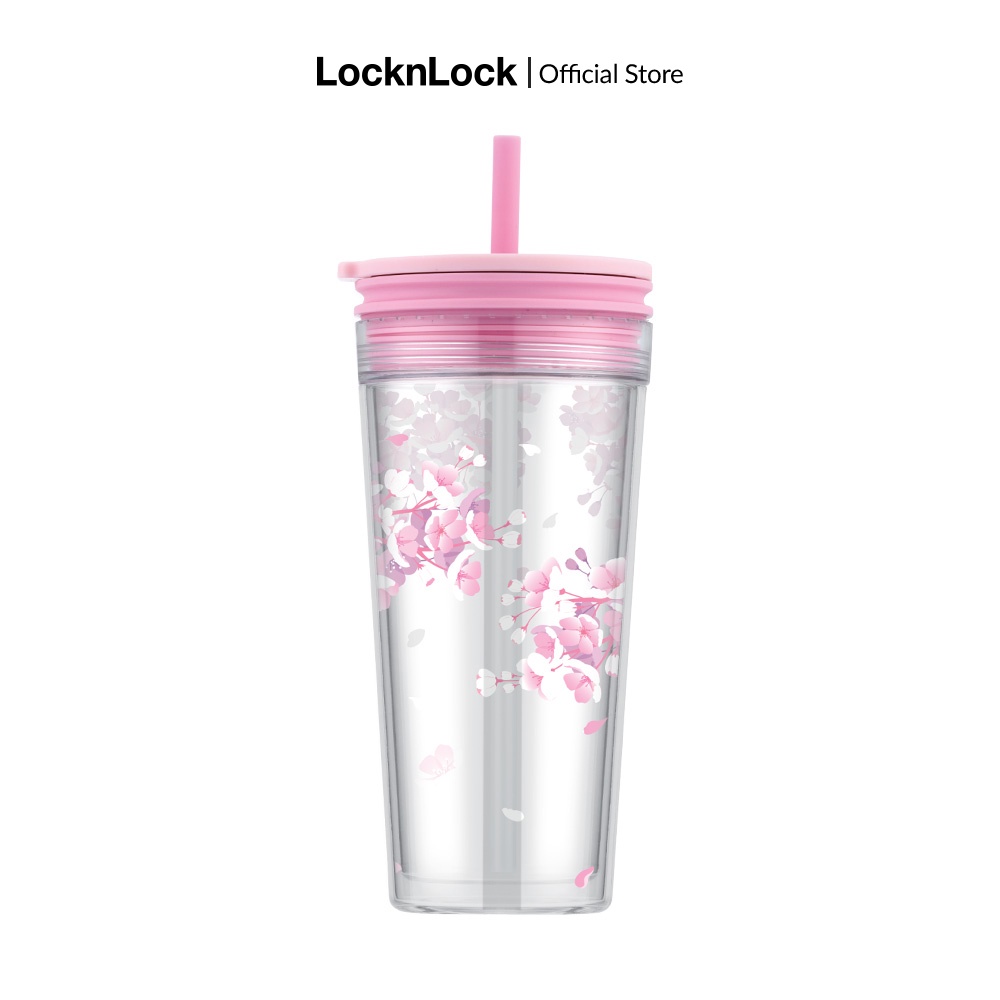 Ly nhựa 2 lớp có ống hút Lock&amp;Lock Bucket cold cup 580ml - 2 màu Hồng, Vàng - HAP520