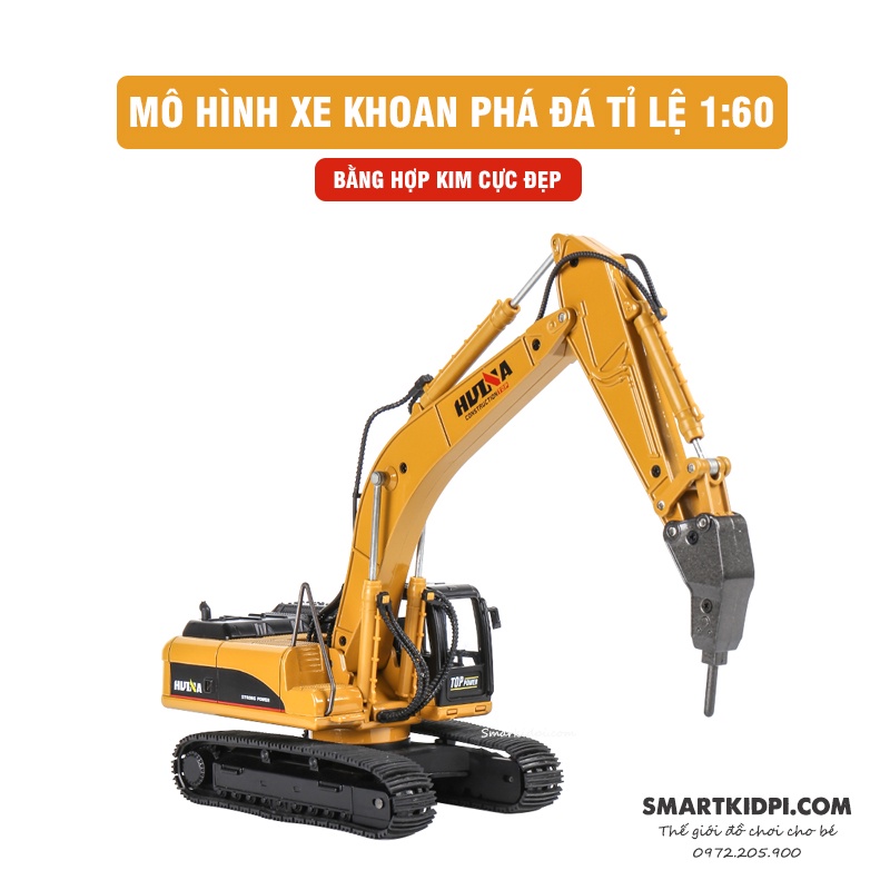 - Mô hình xe phá đá, xe khoan bằng kim loại hàng chính hãng HUINA tỉ lệ 1:60 - Xe khoan xe phá đá như thật