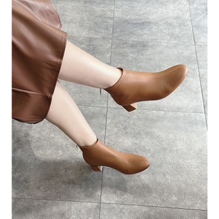 Giày boot nữ đẹp DEMIN Boot da lì gót vuông 6cm - DBS034