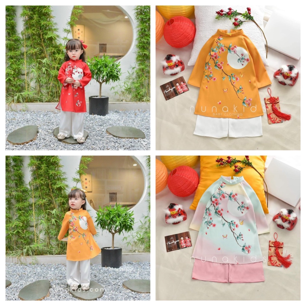 SALE ÁO DÀI TẶNG KÈM BỜM CHO BÉ GÁI XINH XẮN SIZE 10-18KG (AD3D)