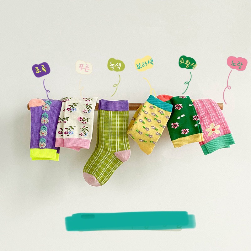 Set 3 đôi Tất Hoa Họa Tiết Hàn Quốc Cho Bé [Samkid] Tất vớ cho bé hình hoa nhí bé gái