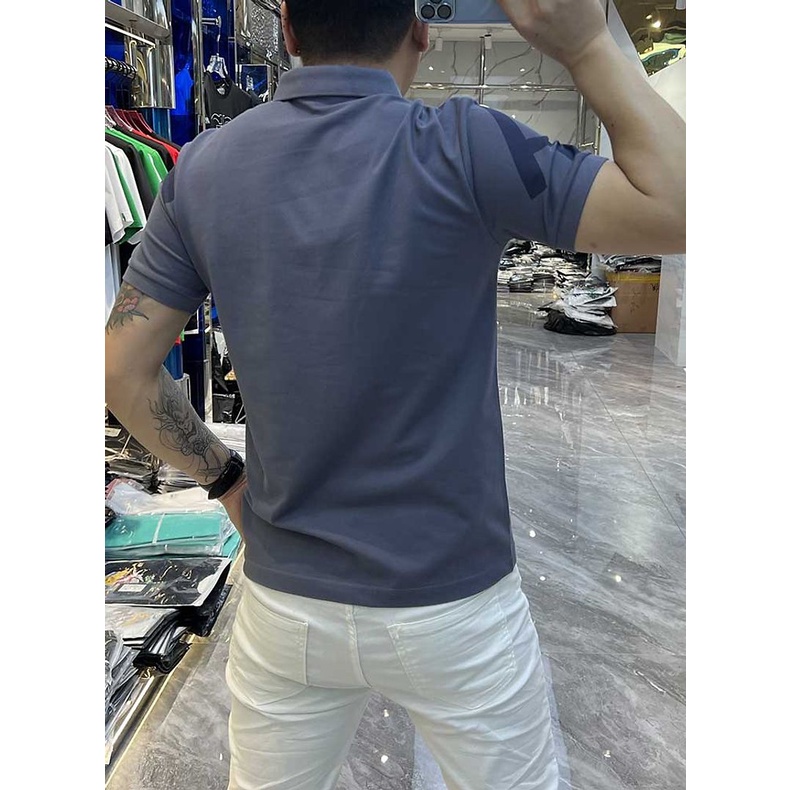Áo Thun Polo Tay Ngắn Thoáng Khí In Chữ Tương Phản Kiểu Hồng Kông Cá Tính Cho Nam