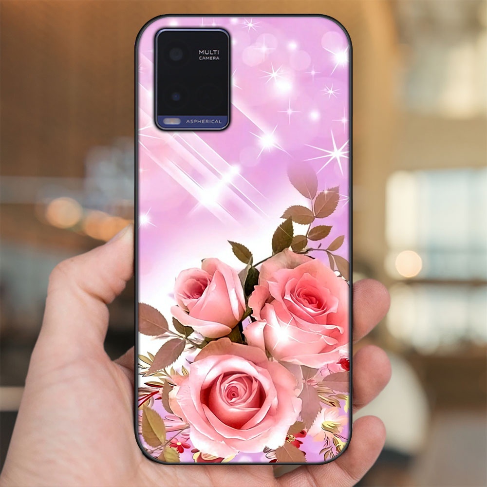 Ốp lưng Vivo Y21 viền đen in hình Hoa Hồng Hoa Rose