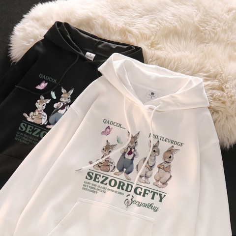 Áo Hoodie Tay Dài Dáng Rộng In Họa Tiết Hoạt Hình Phong Cách Harajuku Mỹ Thời Trang Cho Nam Và Nữ