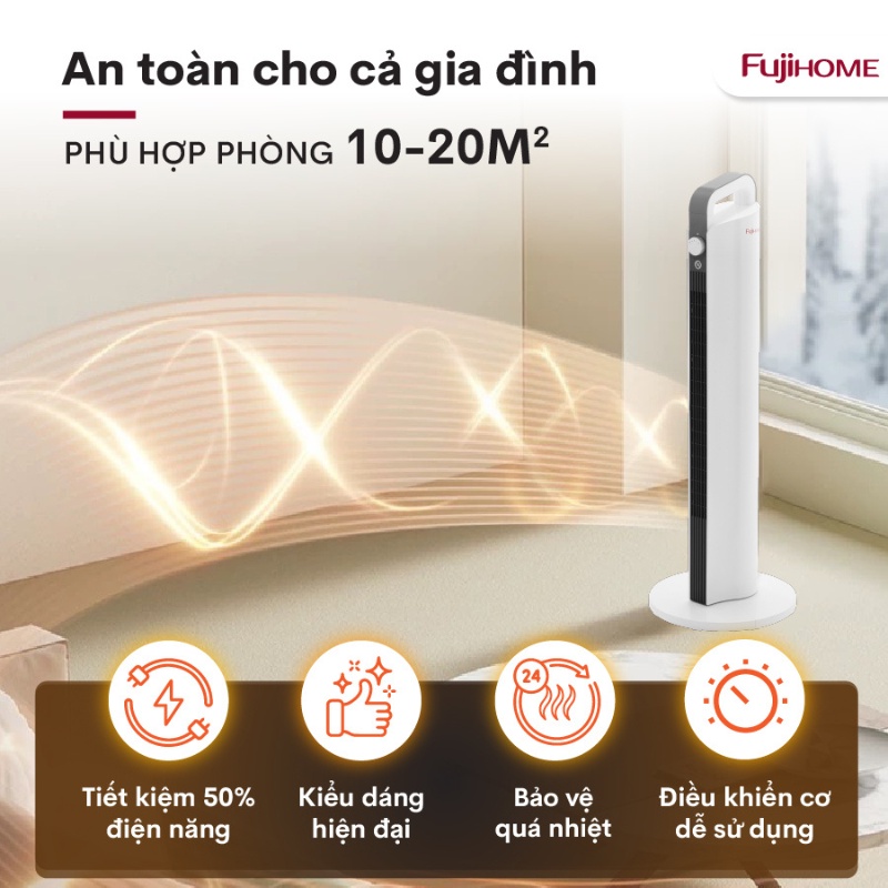 Quạt sưởi gốm Ceramic nhập khẩu FUJIHOME FH2000M Điều khiển cơ bền bỉ - Làm ấm nhanh - Tiết kiệm điện