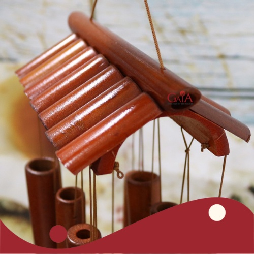 Chuông thanh tre mái nhà màu nâu đất, chuông gió 8 thanh hoá sát, tăng sinh khí.