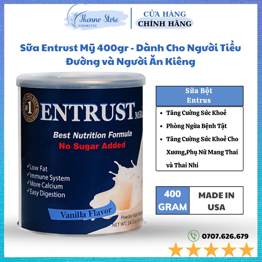 Sữa Entrust Mỹ 400gr - Dành cho người tiểu đường và người ăn kiêng