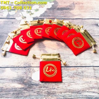 Combo sỉ 100 túi gấm nhung chữ lộc, kích thước: 9cmx7cm, màu đỏ - sp005125