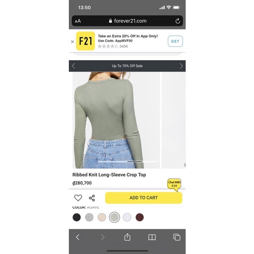 Áo crop thun gân tay dài F21 xuất xịn