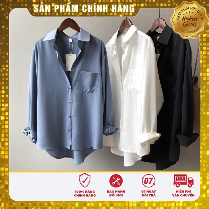 Áo sơmi văn phòng nữ form rộng phối túi kiểu đẹp korea chất Lụa Ý dày dăn white color đen xanh LAMO-B809