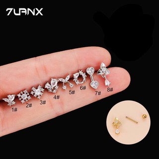 Khuyên tai 7UANX bằng thép không gỉ đính đá zircon xoắn