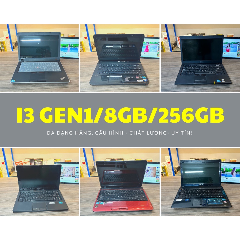 Máy tính  Laptop cũ giá rẻ, cấu hình: I3/8GB/256GB SSD, học online, giải trí, chiến game OK, Đa dạng Model