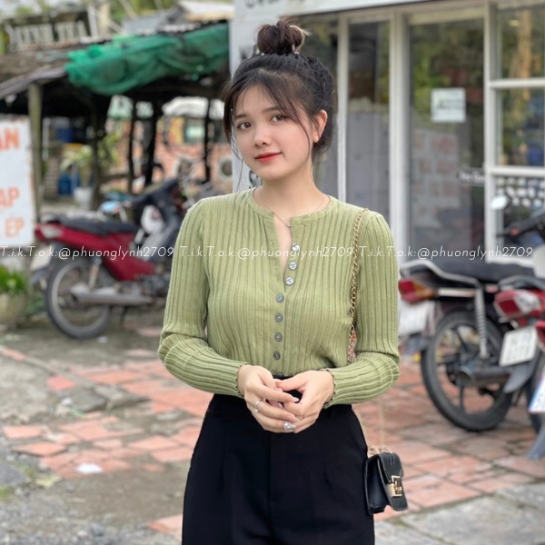 Áo len tay dài cài cúc giữa , áo dài tay ôm dáng chất len dày dặn PLA118(HÌNH THẬT CHÍNH CHỦ)