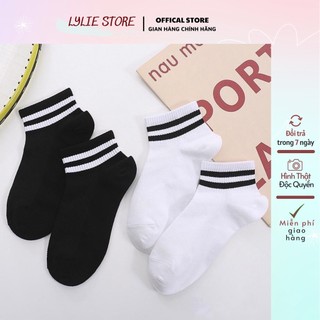 Tất cổ ngắn kẻ sọc hàn quốc 2 màu đen trắng chất cotton