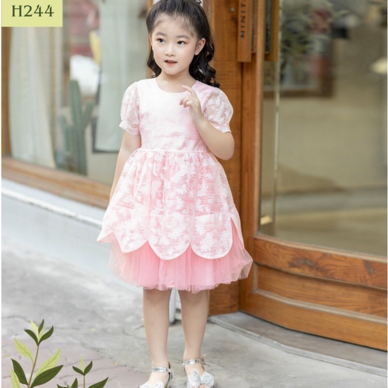 Đầm bé gái mặc tết ren hoa hồ điệp cắt cúp hình cánh hoa lạ mắt hàng thiết kế cao cấp Kawaii bebe