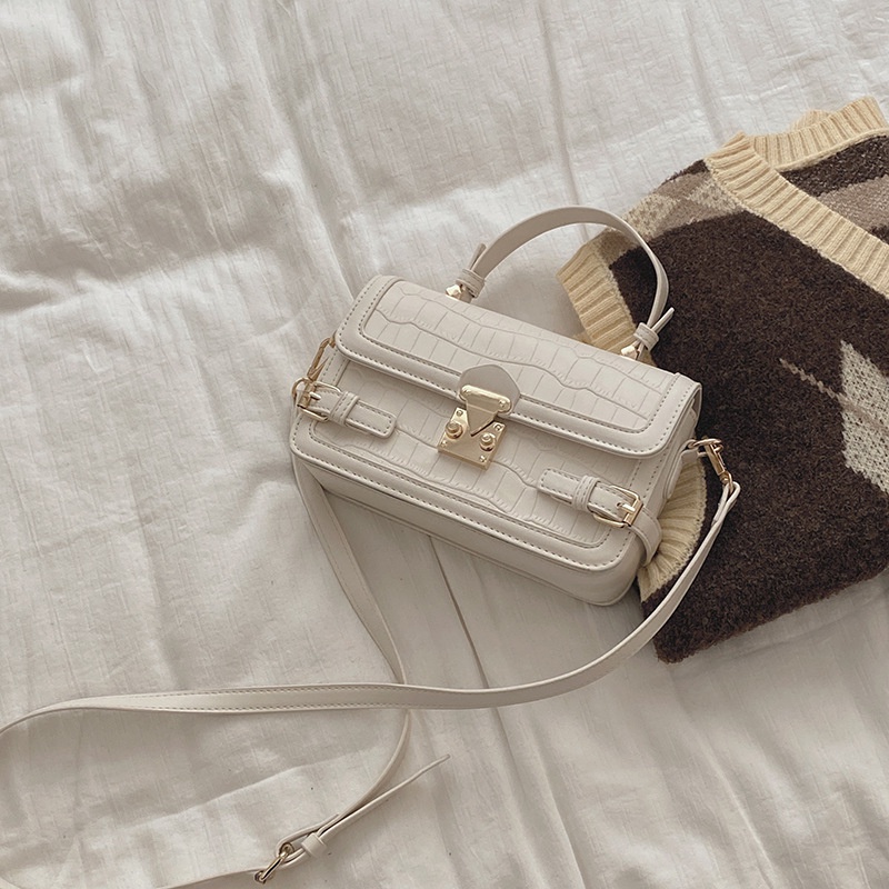 Túi Đeo Chéo Vuông Nhỏ Họa Tiết Vân Đá Màu Đỏ Thời Trang Cho Nữ