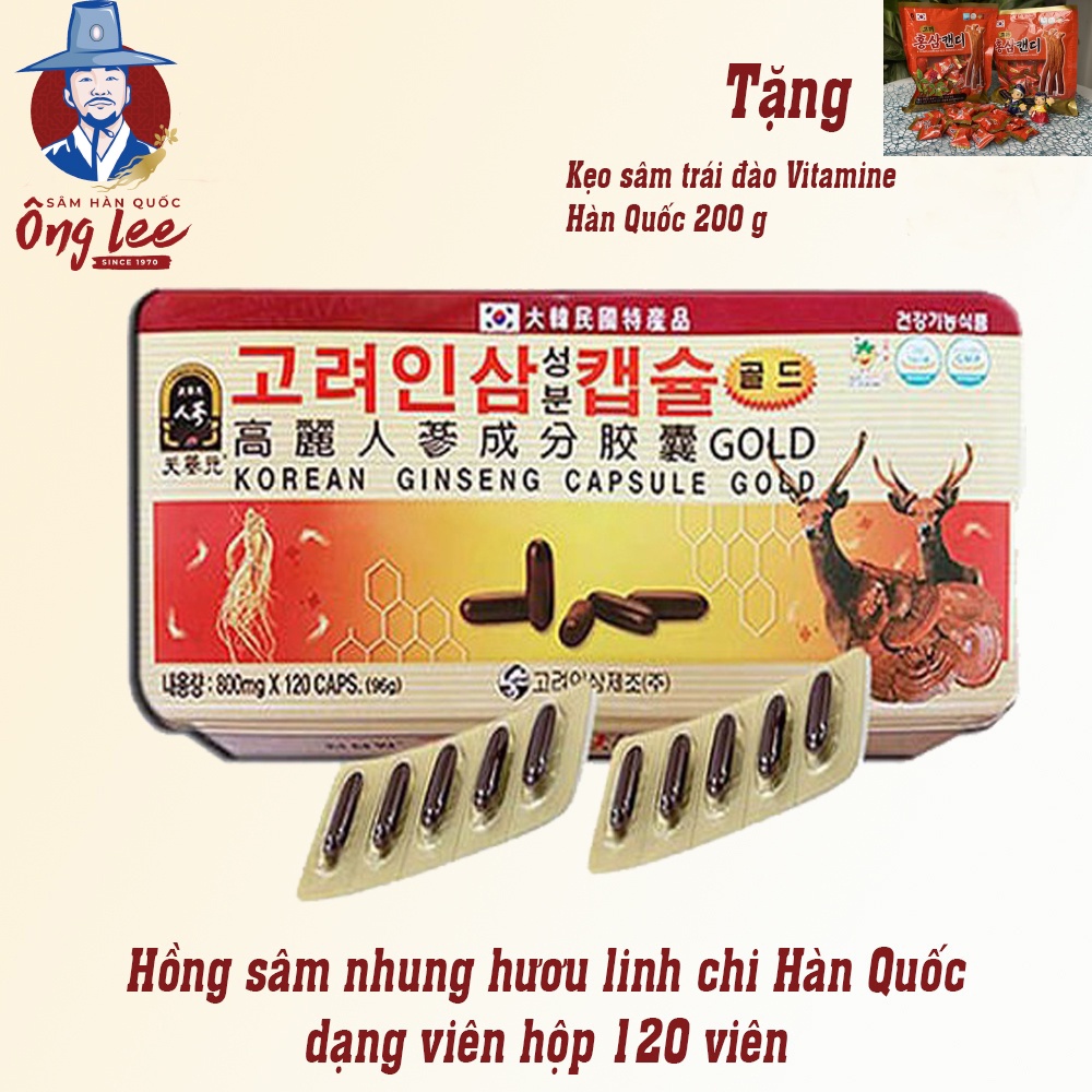Hồng sâm nhung hươu linh chi OKINSAM Hàn Quốc dạng viên hộp 120 viên