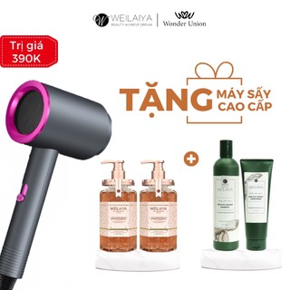 Combo 2 chai sữa tắm cánh hoa hồng Damask 450mlx2 + 1 cặp gội xả gừng ngăn rụng tóc Weilaiya