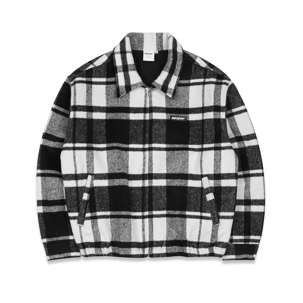RIPOFFF Checked Zip Jacket - Black White (áo khoác dây kéo vải Wool sọc trắng đen)