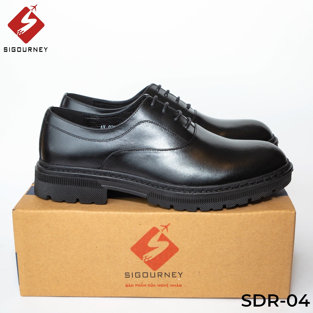 Giày đốc nam da bò cao cấp nhập khẩu, giày oxfords kiểu dáng trẻ trung SIGOURNEY màu đen SDR04 bảo hành 18 tháng
