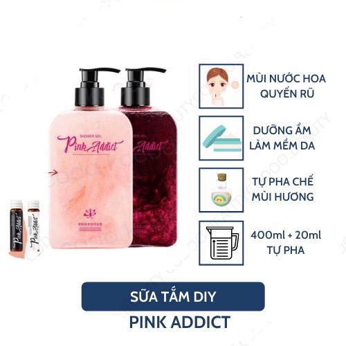 Hộp sữa tắm nước hoa Pink Addict nhũ hồng đỏ Siêu Thơm