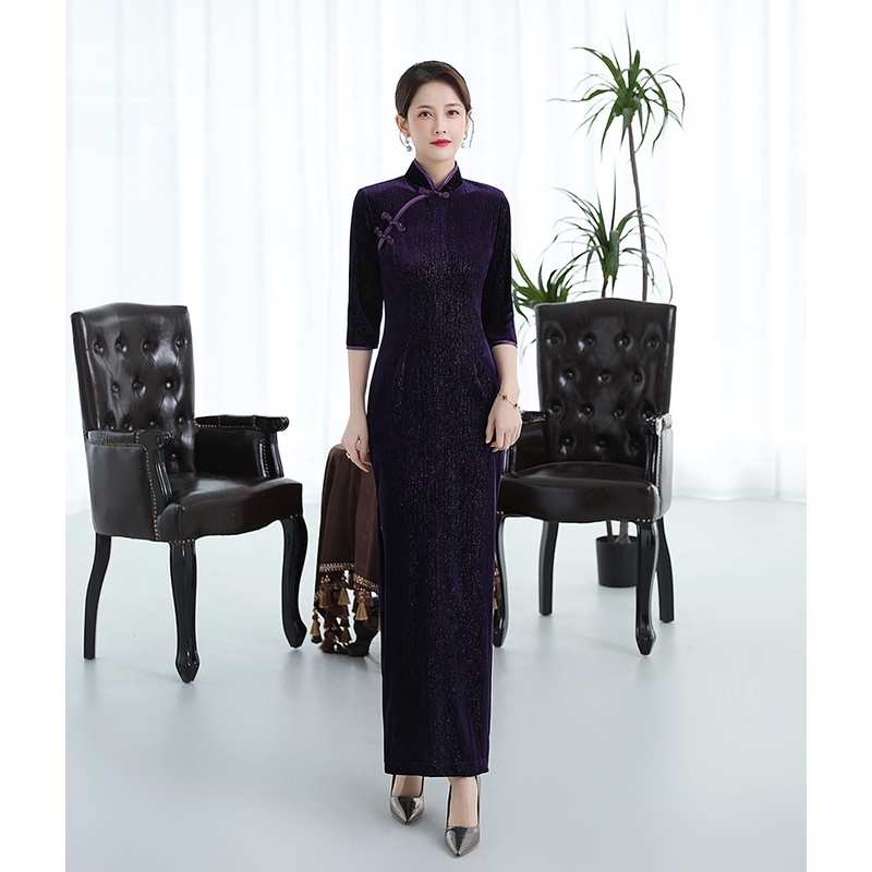 Đầm Sườn Xám Cách Tân Tay Lỡ 3 / 4 Phong Cách Trung Hoa Cổ Điển Sang 5XL Màu Đen / Xanh Lá S1867