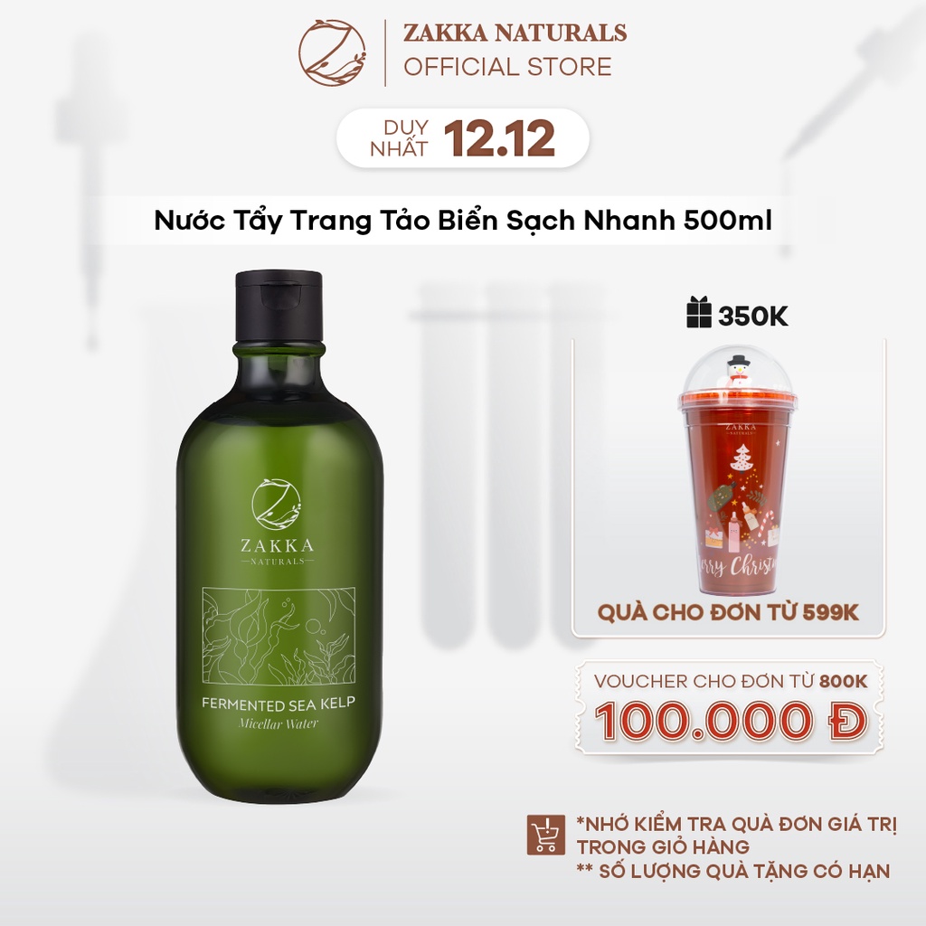 Nước Tẩy Trang Tảo Biển Zakka Naturals Làm Sạch Kép Siêu Tốc Fermented Sea Kelp Micellar Water 500ml