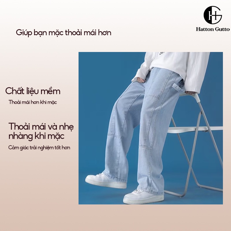 Quần Jeans HattonGutto Dáng Suông Ống Rộng Phong Cách Thời Trang Mùa Thu 2022 Cho Nam Giới