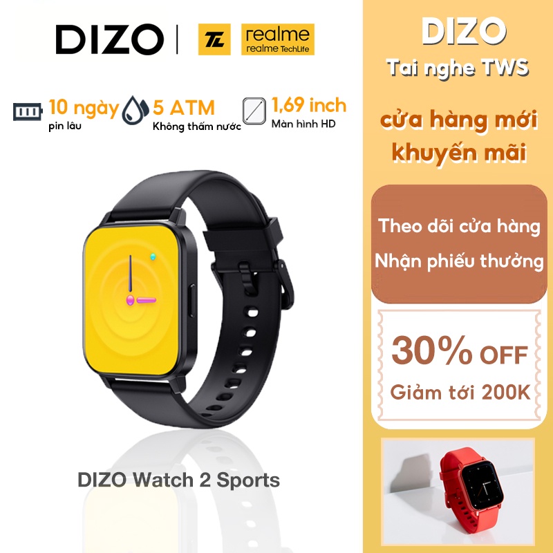 Đồng hồ thông minh Realme TechLife DIZO Watch 2 Sports màn hình cong 2.5D HD (1.69 inch) 5ATM chống thấm nước