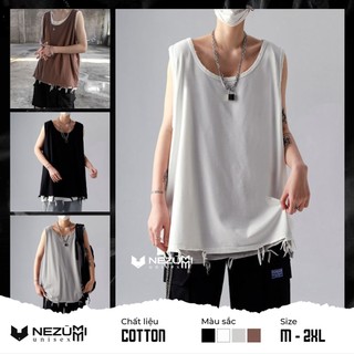 (Sẵn trắng, đen) ÁO GYM TANK TOP UNISEX NAM NỮ, ÁO BA LỖ RÁCH GẤU TUA RUA