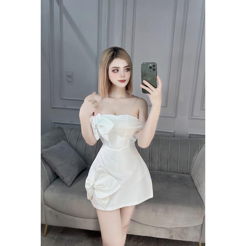 Đầm suông dáng dài nữ tính, đầm ôm body hở lưng trễ vai sexy phối lưới siêu dễ thương đính hoa có mút có lót quần