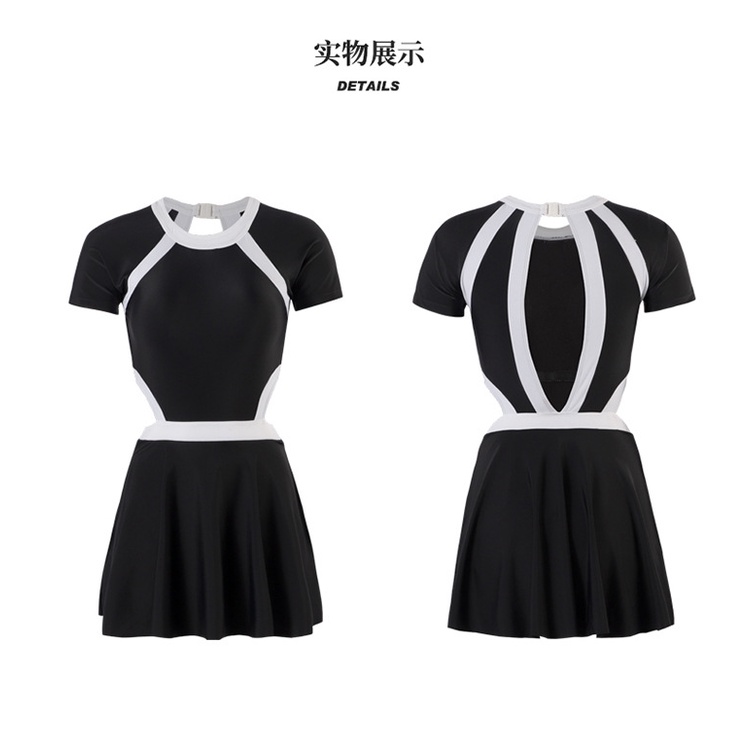 Đồ bơi nữ kín đáo tay ngắn dạng váy, Bikini đi biển 2 mảnh áo tắm có tay váy xòe, đồ bơi học sinh Hàn Quốc cao cấp