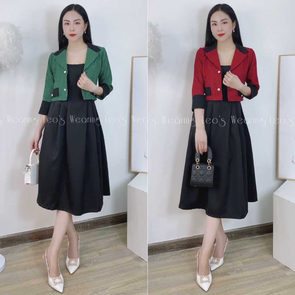 Set áo vest croptop tay lửng mix đầm xòe 2 dây LEOSWEARING L896 L897