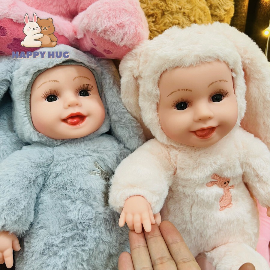 Búp bê em bé mặc áo mũ thỏ, gấu, gấu bông, đồ chơi quà tặng dành cho bé size 35cm - Happy Hug